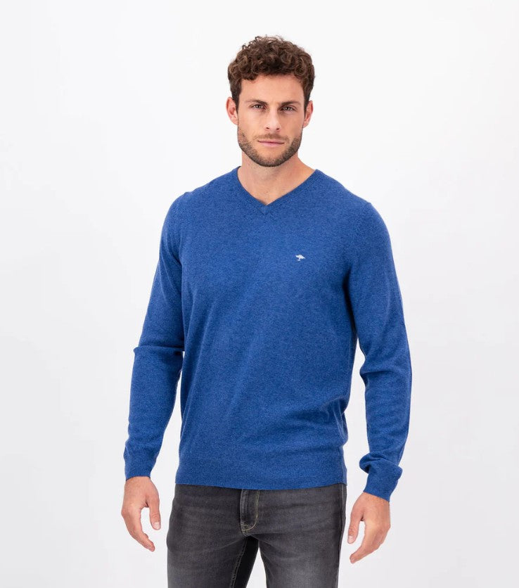 Fynch Hatton - Merino Cashmere Sweater, V-Neck, Blue