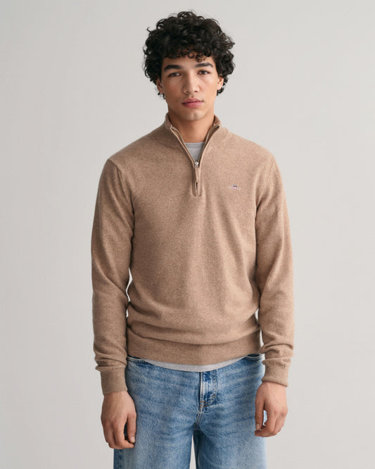 GANT- Superfine Lambswool Half Zip, Sand Melange (XL & XXL Only)