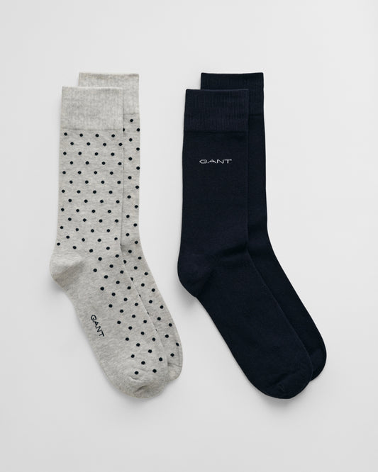 GANT - 2 Dot & Solid Socks,  Light Grey Melange