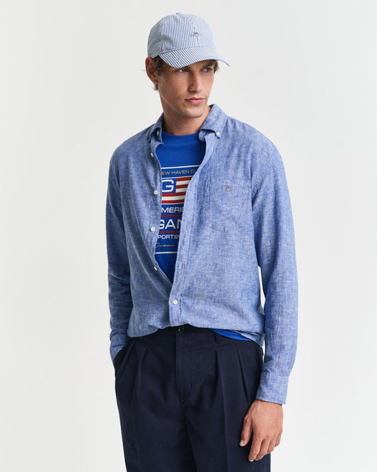GANT - Regular Fit Cotton Linen Shirt, Rich Blue