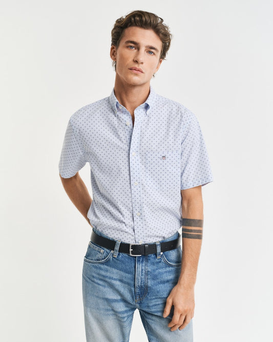 GANT - Reg Micro Print Short Sleeve Shirt, Light Blue