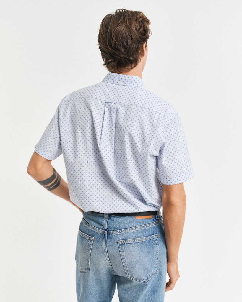 GANT - Reg Micro Print Short Sleeve Shirt, Light Blue