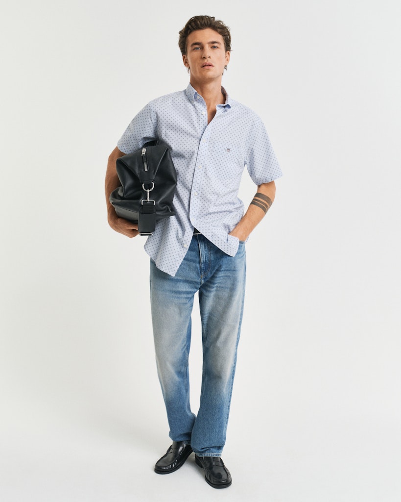 GANT - Reg Micro Print Short Sleeve Shirt, Light Blue