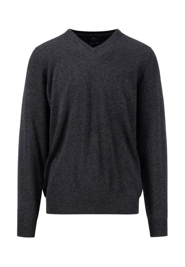 Fynch Hatton - 3XL Merino Cashmere Sweater, V-Neck, Grey