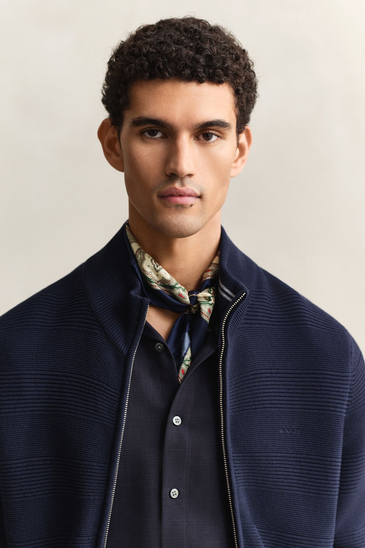 Gant - Cotton Texture Zipped Cardigan, Evening Blue