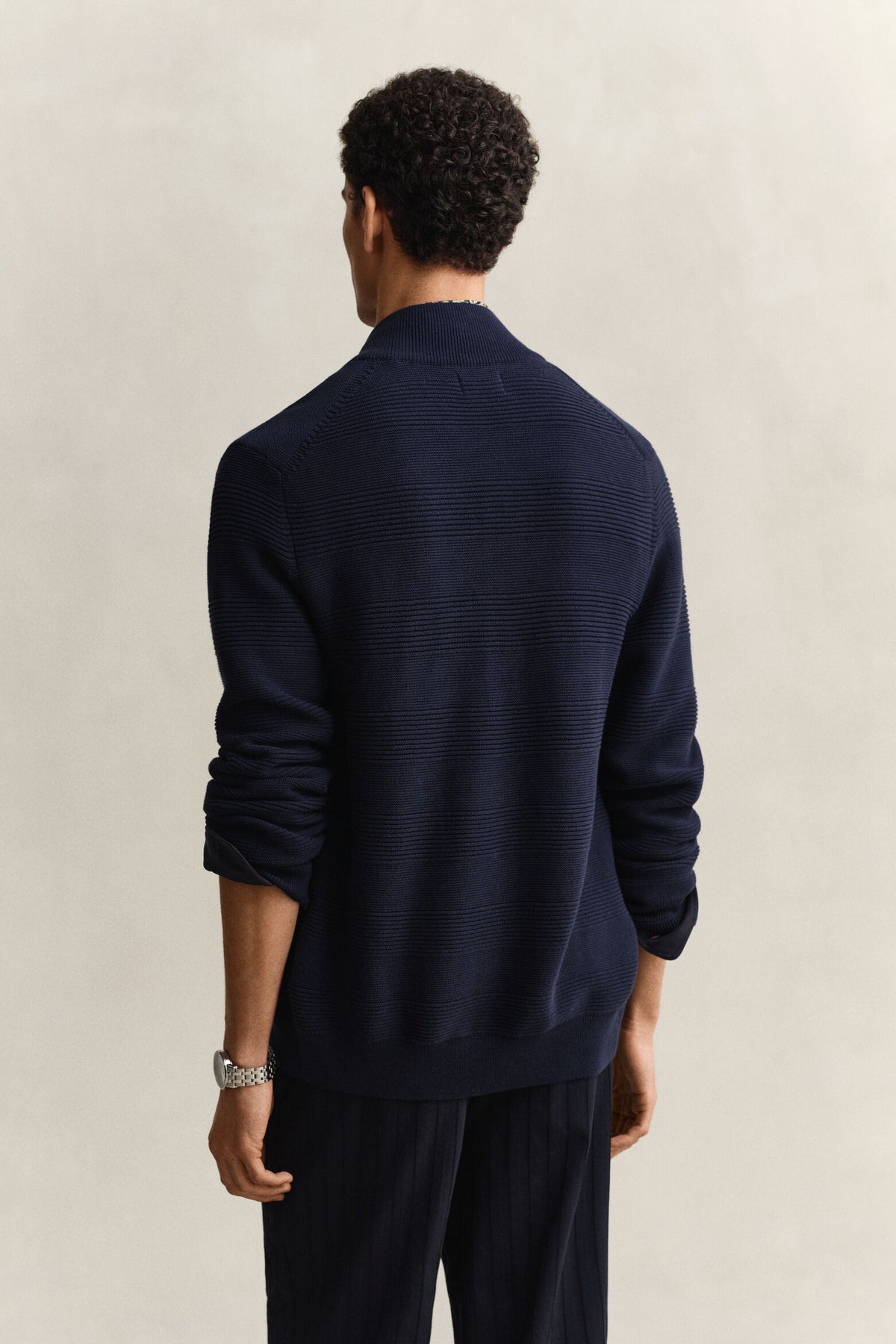 Gant - Cotton Texture Zipped Cardigan, Evening Blue