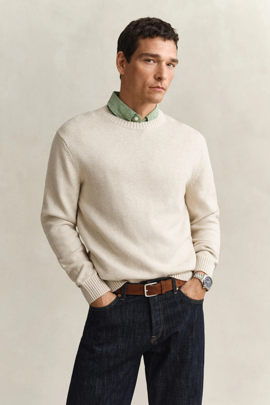 GANT - Cotton Cashmere C-Neck, Seed Melange