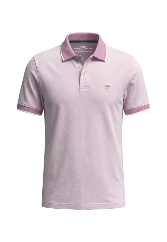 Fynch Hatton - Cotton Contrast Collar Polo Shirt, Pink Magnolia