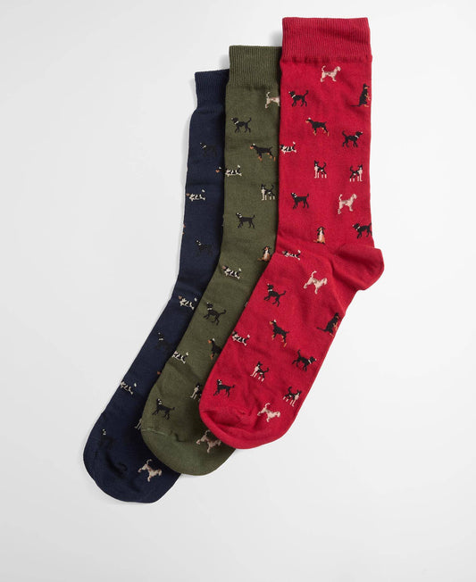 Barbour - Dog 3-Pack Sock Giftset, Navy / Green / Red