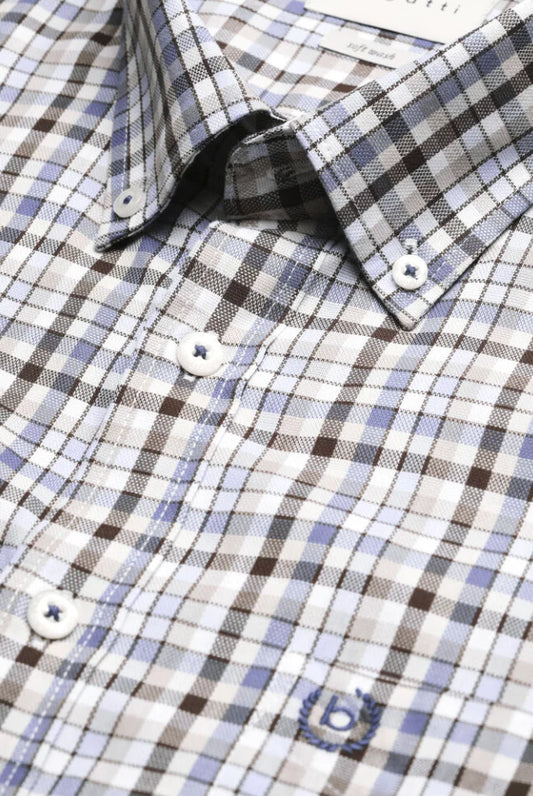Bugatti - Check Short Sleeve Shirt - Blue and Brown (Only 3XL)