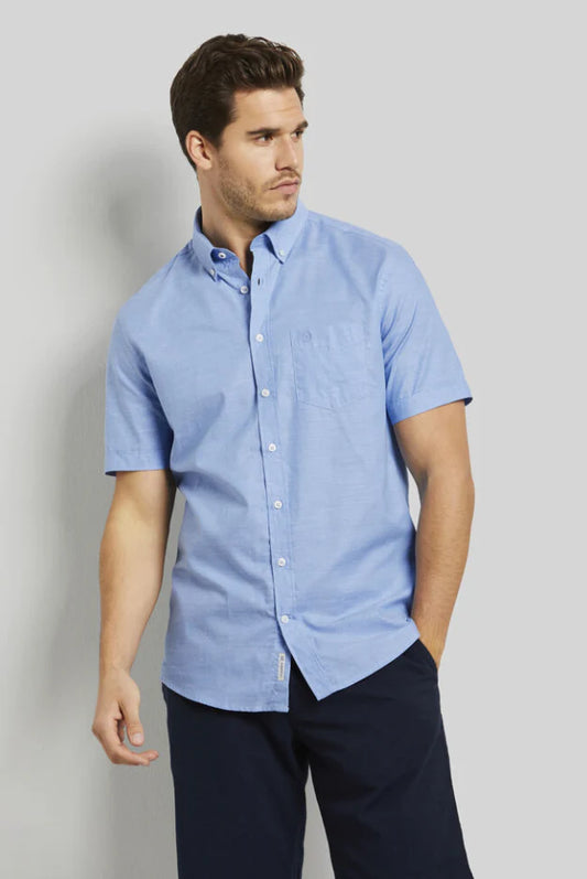 Bugatti - Linen Short Sleeve Shirt - Blue (XXL Only)