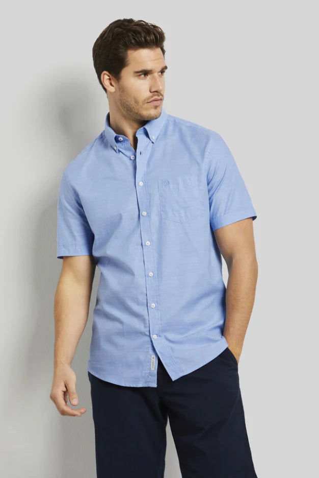 Bugatti - Linen Short Sleeve Shirt - Blue