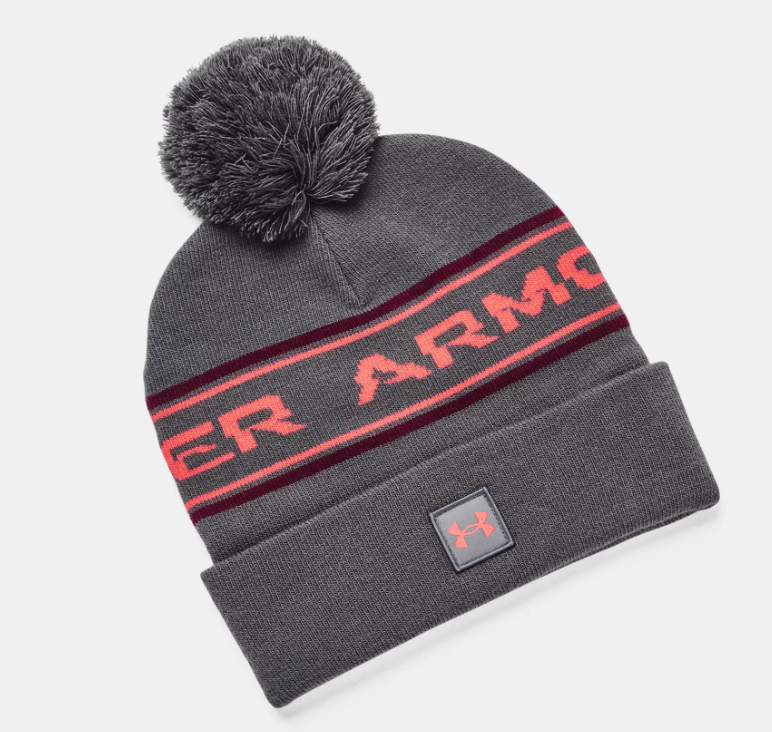 Under Armour - UA Halftime Pom Beanie, Grey/Maroon