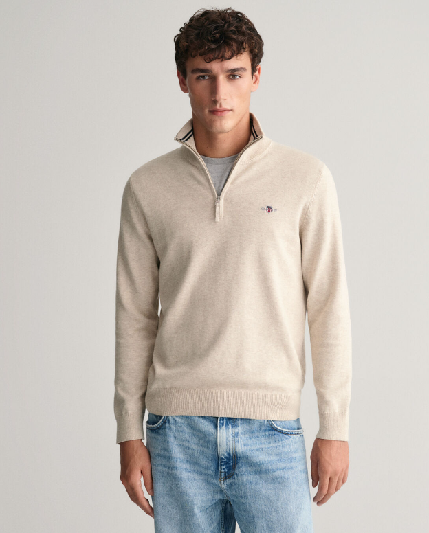 GANT -  3XL Classic Cotton Half Zip, Light Beige