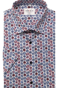 Marvelis - Modern Fit Short Sleeve Shirt, Red and Blue Floral Print