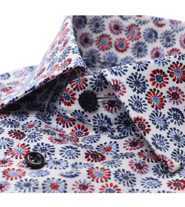 Marvelis - Modern Fit Short Sleeve Shirt, Red and Blue Floral Print