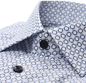 Marvelis - Modern Fit Short Sleeve Shirt, Geometric Print, Blue and White
