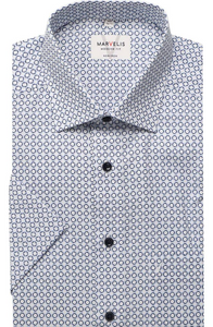 Marvelis - Modern Fit Short Sleeve Shirt, Geometric Print, Blue and White