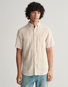 GANT - Regular Linen Houndstooth Short Sleeve Shirt, Dry Sand