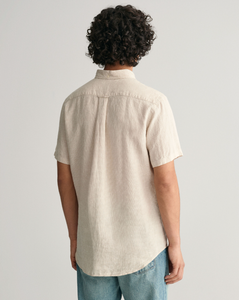 GANT - Regular Linen Houndstooth Short Sleeve Shirt, Dry Sand