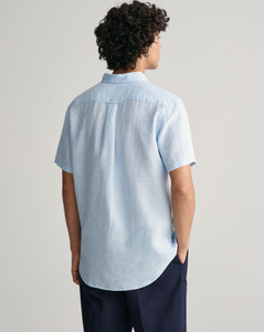 GANT - Regular Linen Houndstooth Short Sleeve Shirt, Capri Blue