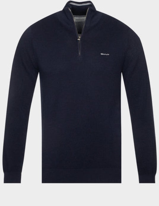Gant - Cotton Pique Half Zip, Evening Blue