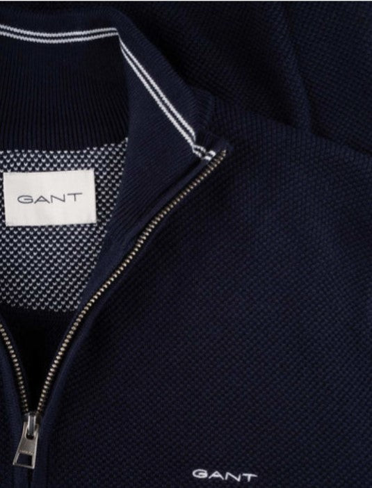 Gant - Cotton Pique Half Zip, Evening Blue