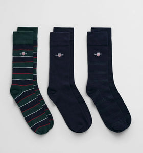 GANT - Sheild Tie Stripe Socks3-Pack Gift Box, Tartan Green