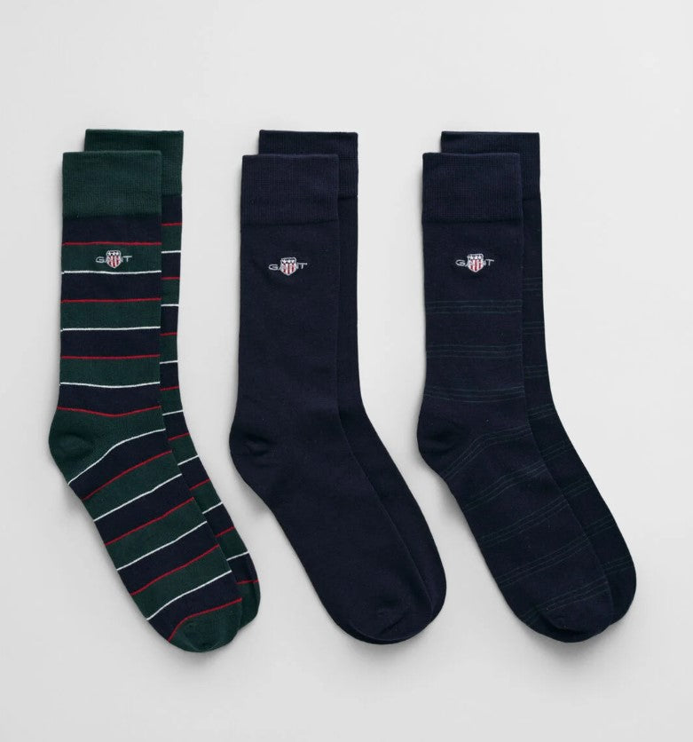 GANT - Sheild Tie Stripe Socks3-Pack Gift Box, Tartan Green