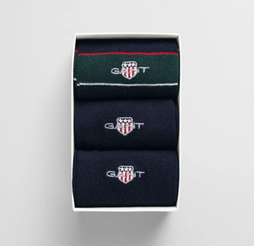 GANT - Sheild Tie Stripe Socks3-Pack Gift Box, Tartan Green