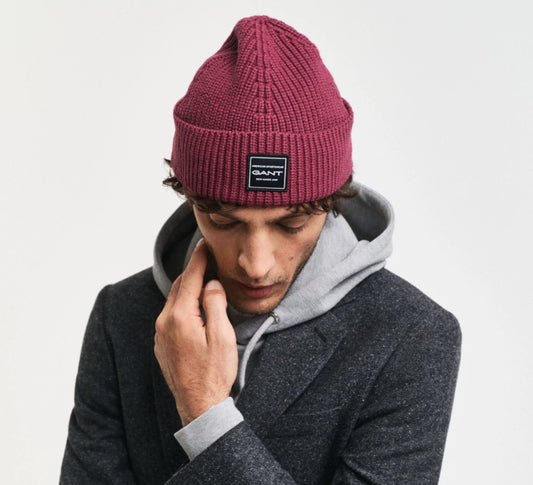 GANT - Cotton Ribbed Beanie, Wine Red