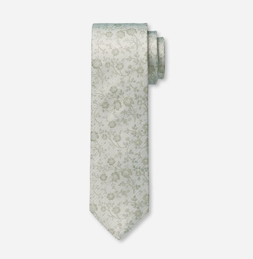 Olymp- Silk Floral Tie, Pastel Green (Putty)