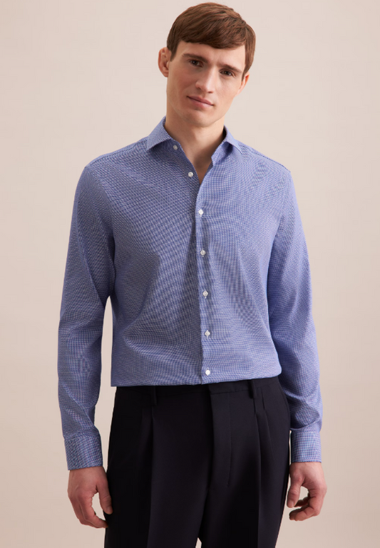 Seidensticker - Twill Regular Fit Shirt, Geometric Navy