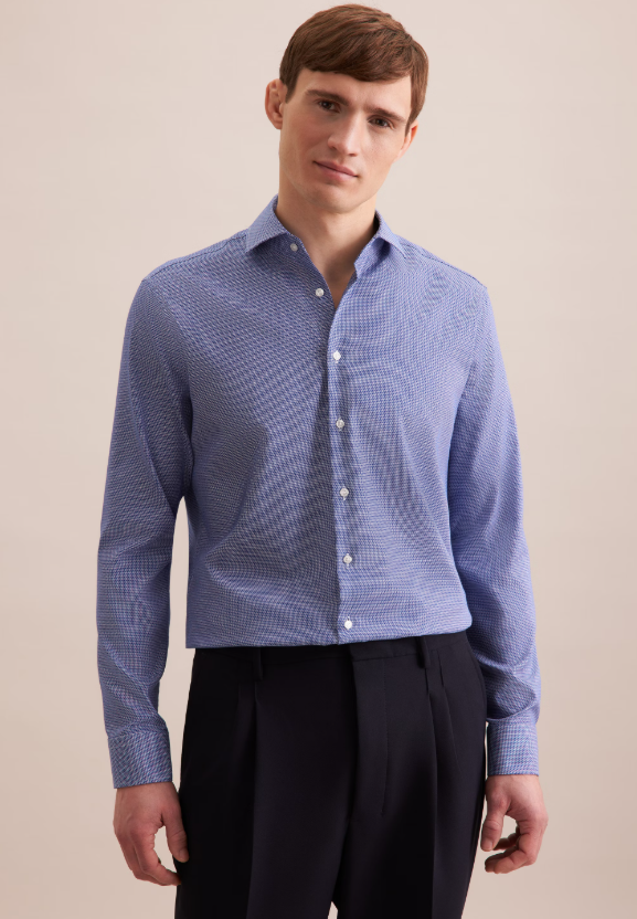 Seidensticker - Twill Regular Fit Shirt, Geometric Navy