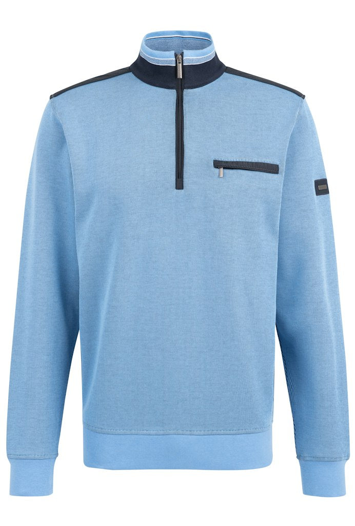 Bugatti - 3XL, Quarter Zip Sweatshirt, Light Blue