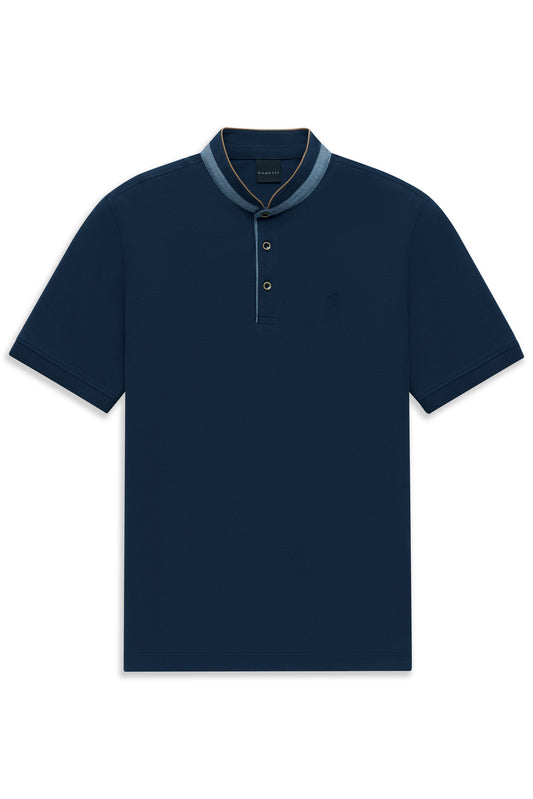 Bugatti - Mandarin Collar Polo Shirt, Navy