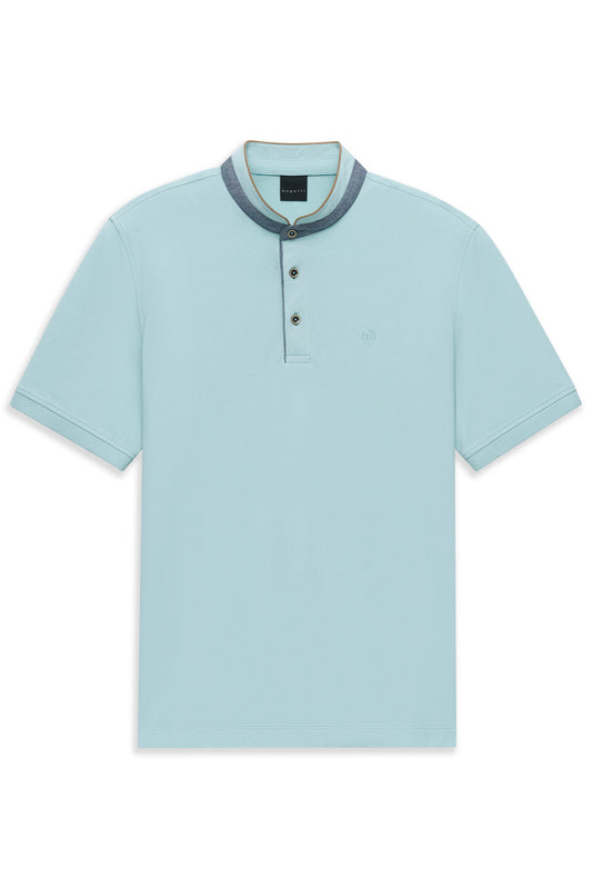 Bugatti - Mandarin Collar Polo Shirt, Aqua Blue