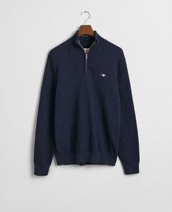 GANT - Cotton Micro Textured Half Zip, Evening Blue (XL only)