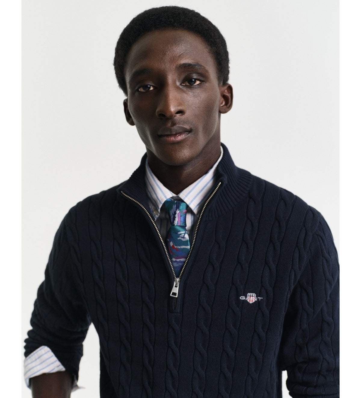 Gant - Cotton Cable Half Zip, Evening Blue