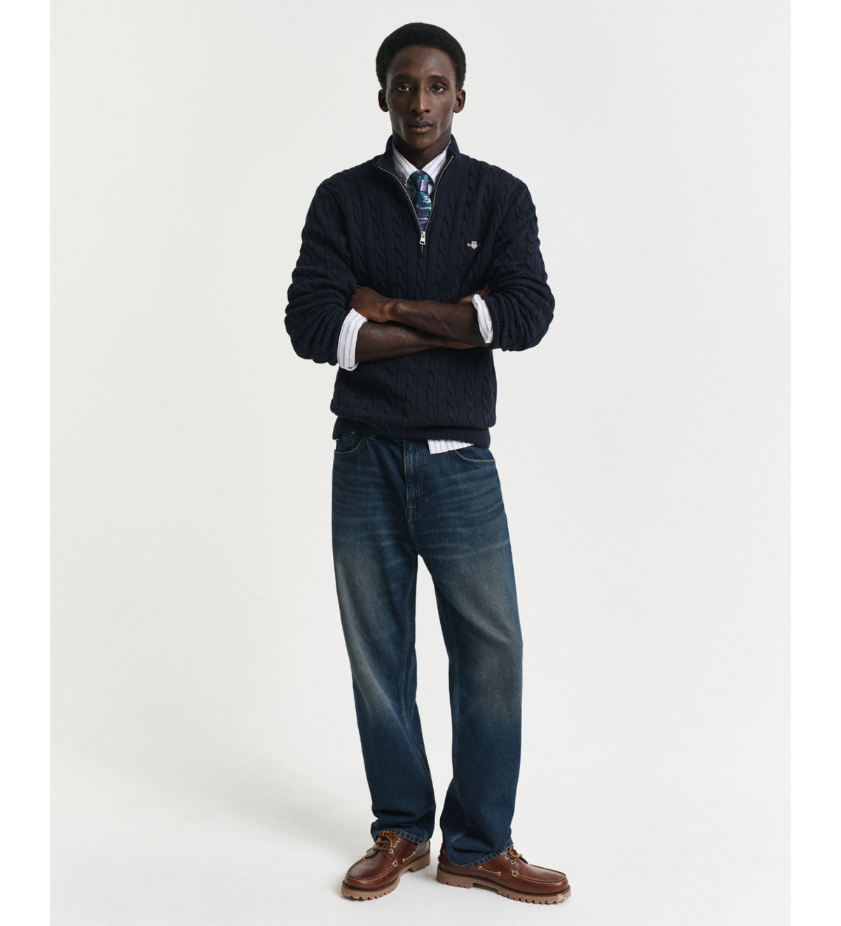 Gant - Cotton Cable Half Zip, Evening Blue