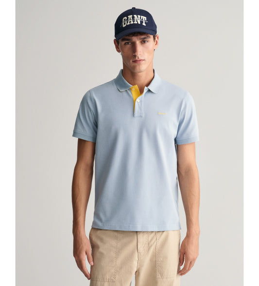 GANT - Contrast Pique SS Rugger Polo, Dove Blue