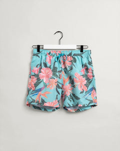 GANT - Tropical Print Swim Shorts, Light Aqua Green