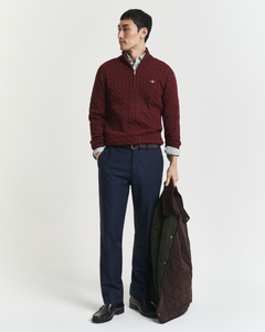 GANT - Cotton Cable Half Zip, Bordeaux Melange