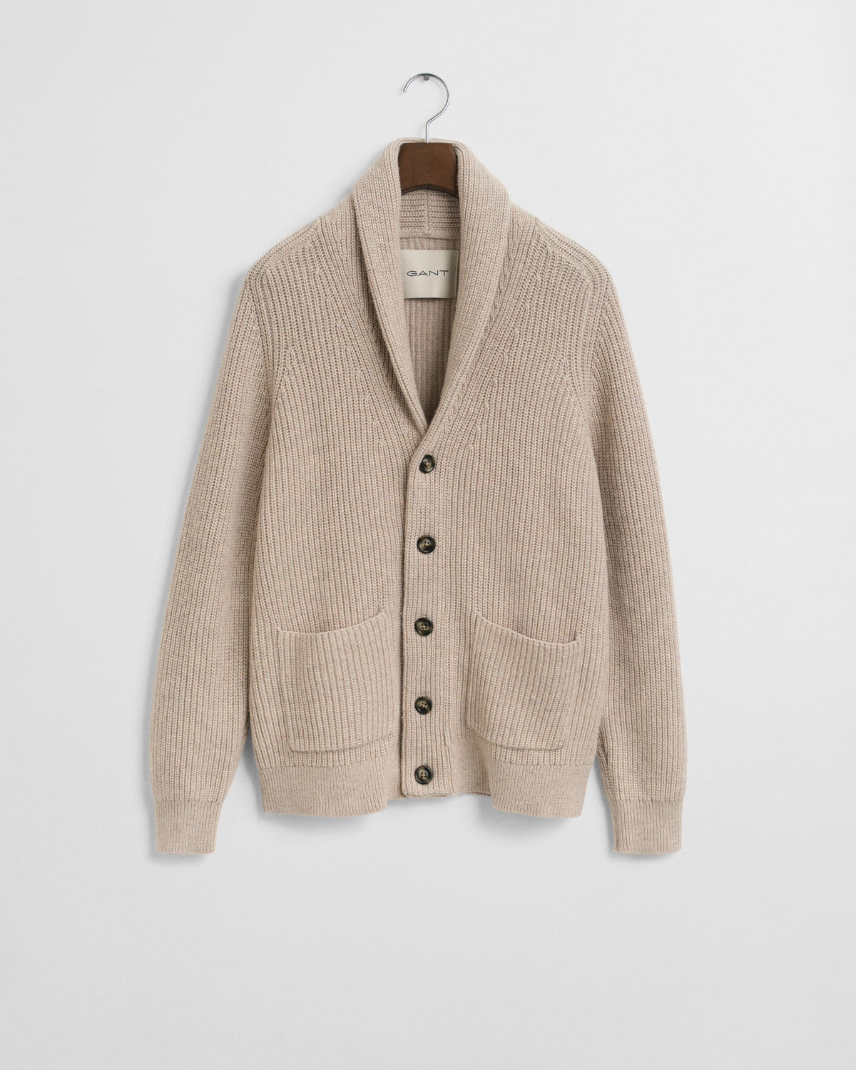 Gant - Wool Blend Shawl Collar Cardigan, Light Beige Melange (L & XL Only)