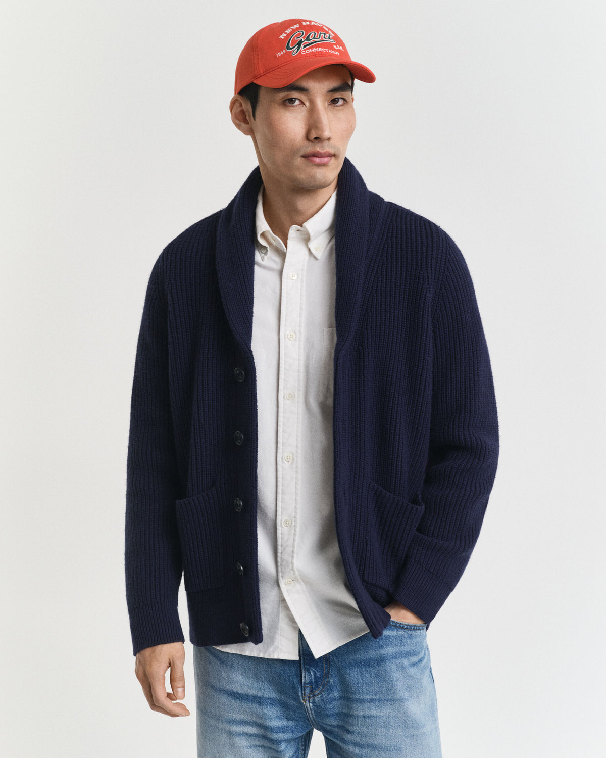 Gant - Wool Blend Shawl Collar Cardigan, Evening Blue