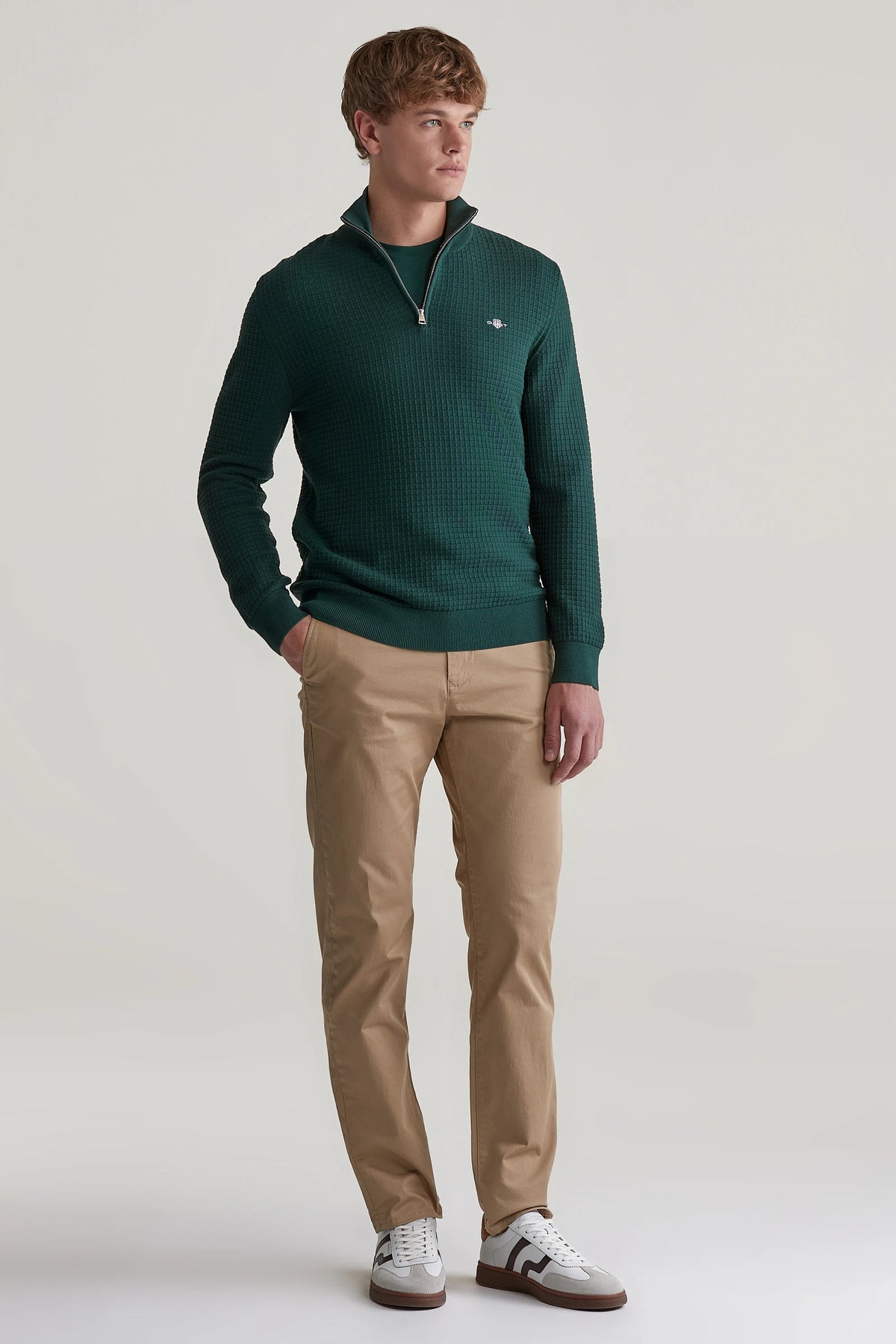 GANT - Cotton Textured Half Zip, Tartan Green (XL & XXL Only)