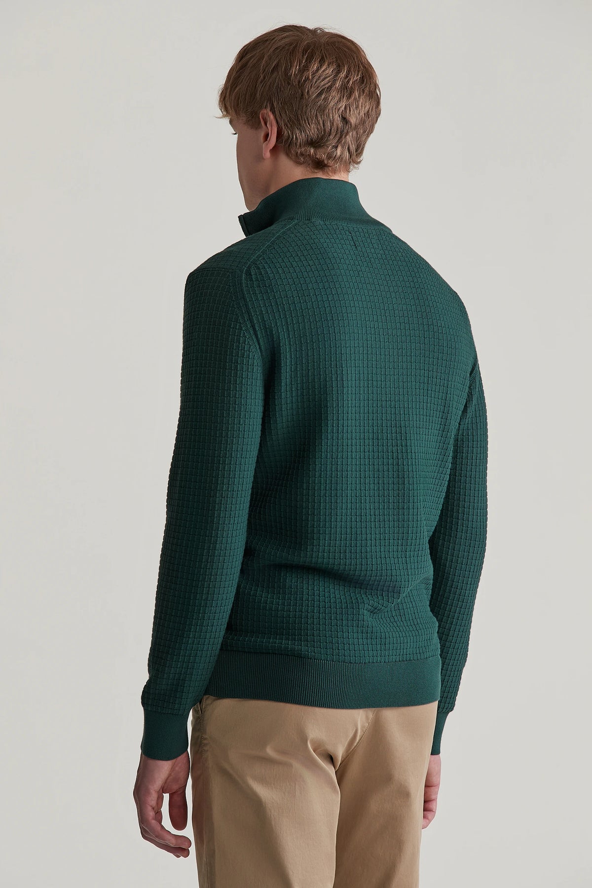 GANT - Cotton Textured Half Zip, Tartan Green (XL & XXL Only)
