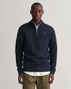 GANT - Waffle Texture Half Zip, Evening Blue