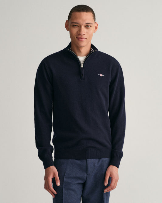 GANT - Superfine Lambswool Half-Zip Sweater, Marine