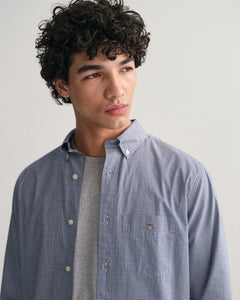 GANT -Regular Poplin Micro Check Shirt, College Blue